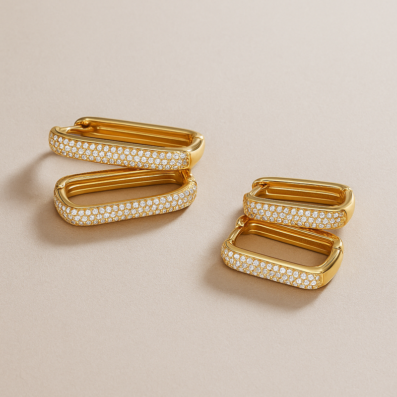 Large Pavé Hoop Earrings in Gold