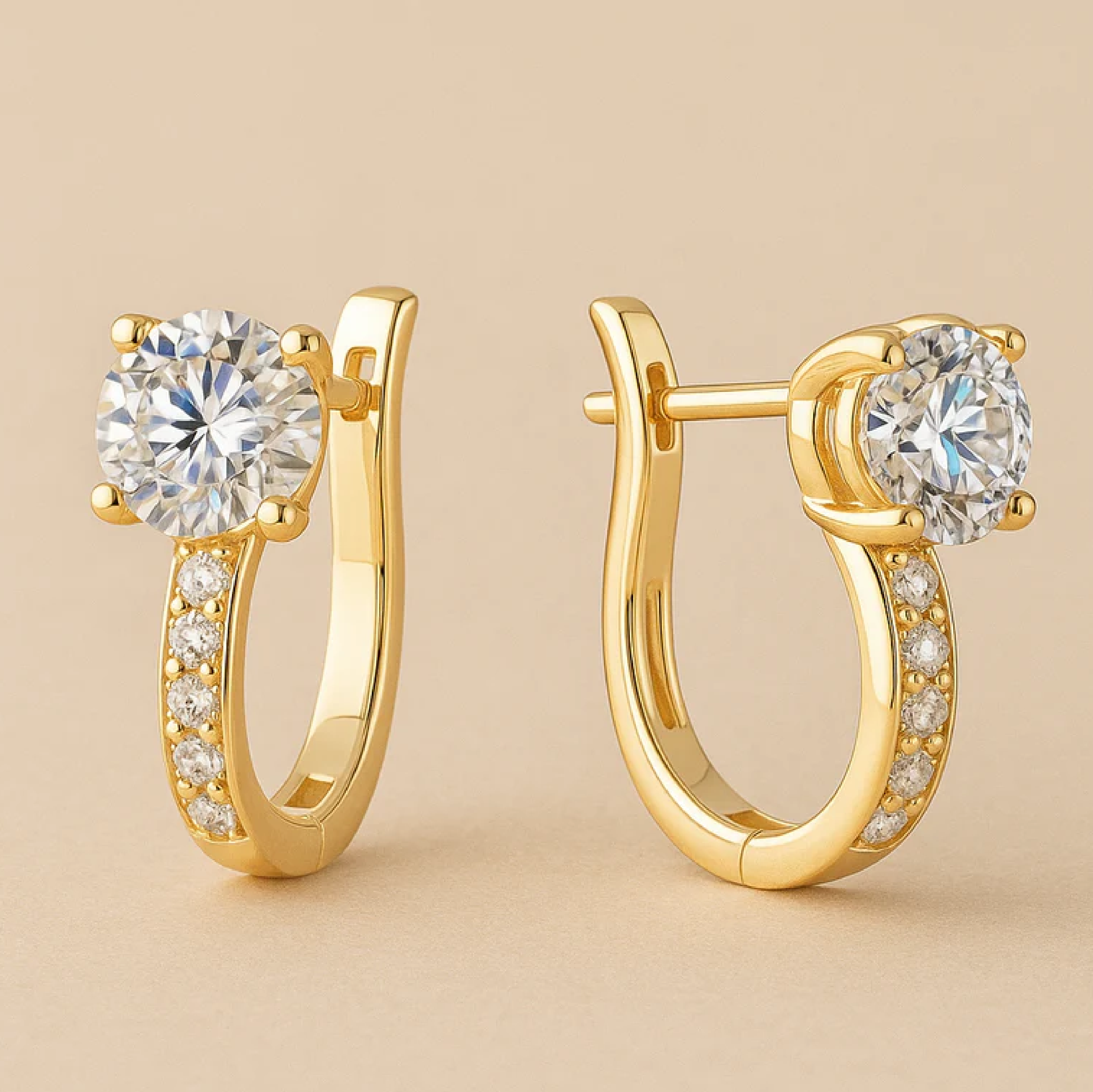 Channel-Set Moissanite Huggie Earrings in Gold