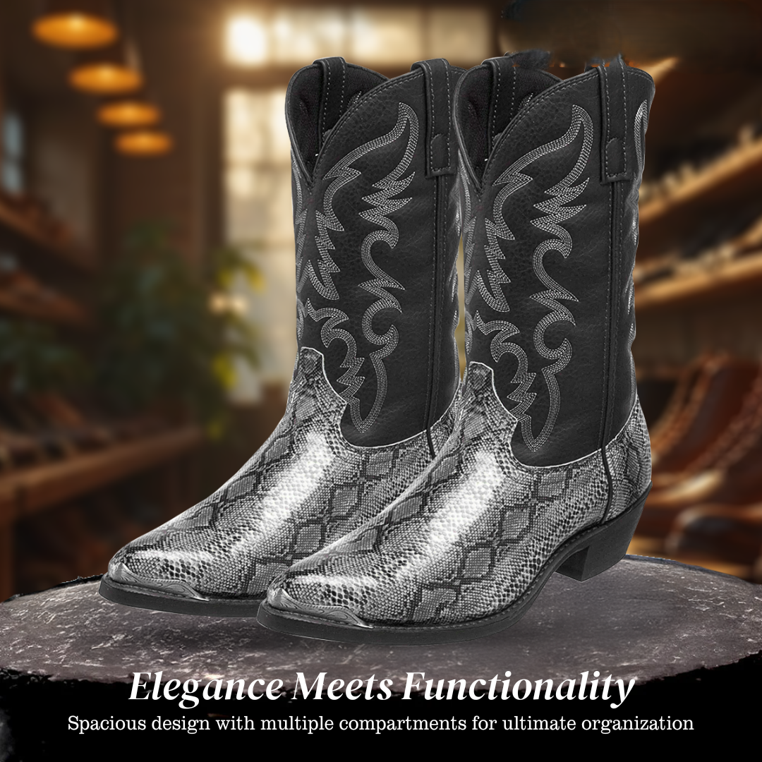 Frank | Embroidered Snakeskin Style Western Boots