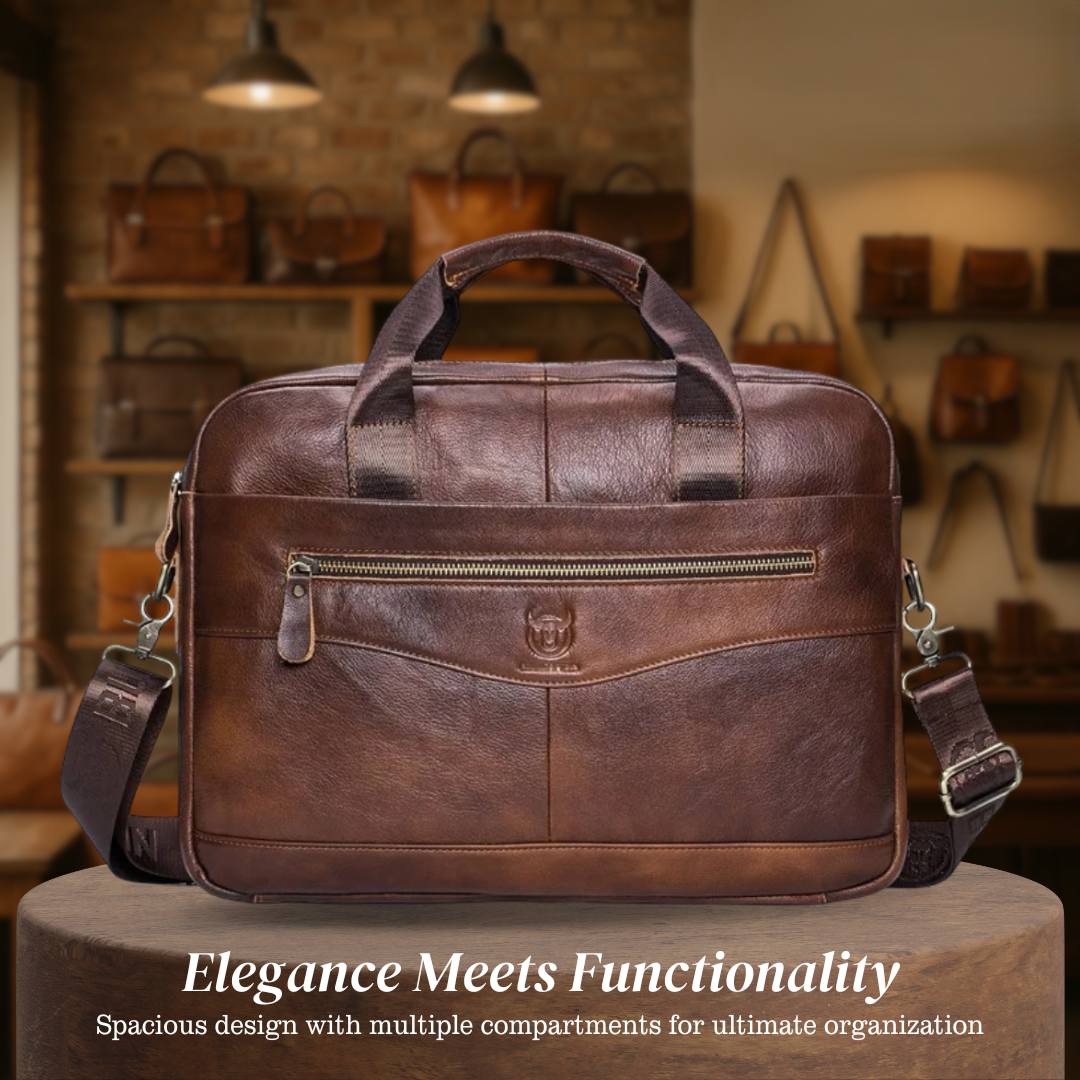 Mason | Professional Leather Laptop Bag with Curved Zip Detail