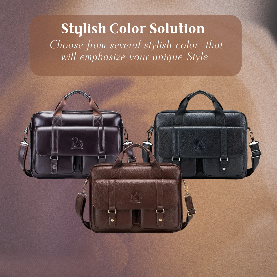 Sterling | Polished Leather Briefcase with Front Buckle Pockets