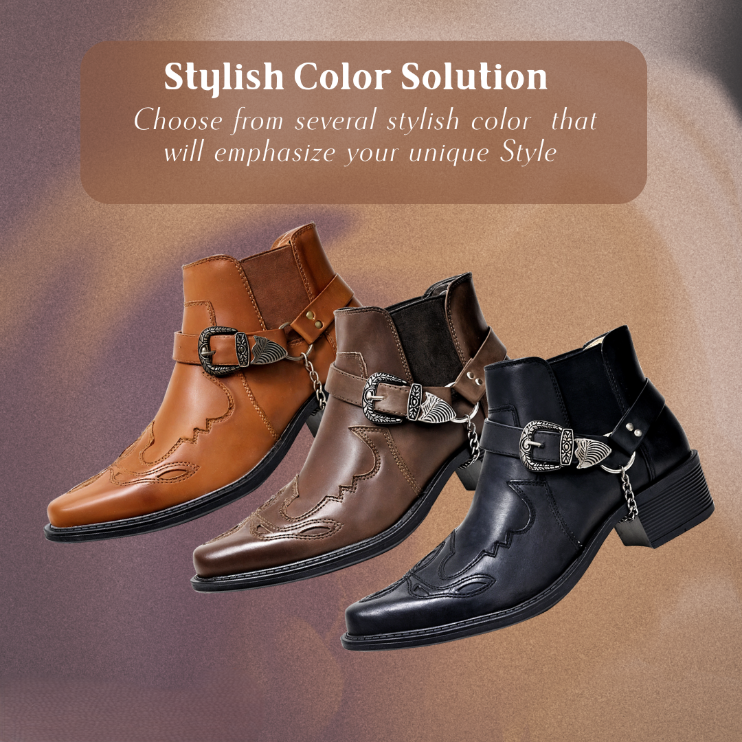 Sverre | Pointed Toe Chain Buckle Cowboy Boots