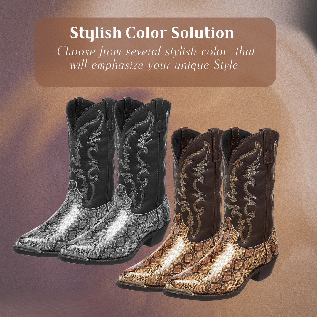 Frank | Embroidered Snakeskin Style Western Boots