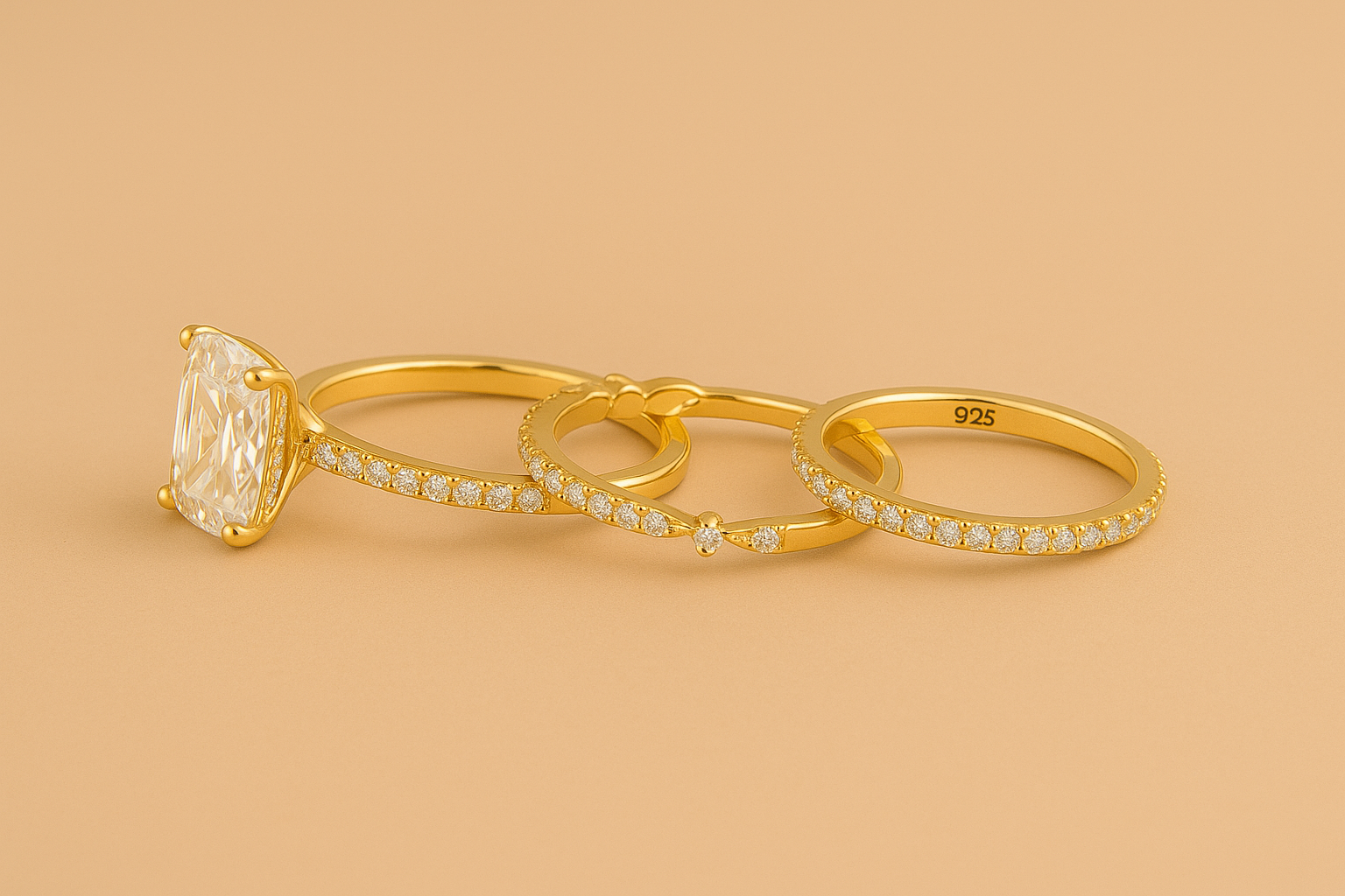 Jaily – 3-Piece Wedding Ring Set in Gold