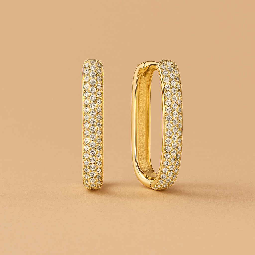 Large Pavé Hoop Earrings in Gold