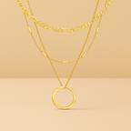 Triple Row Open Circle Pendant Necklace in Gold