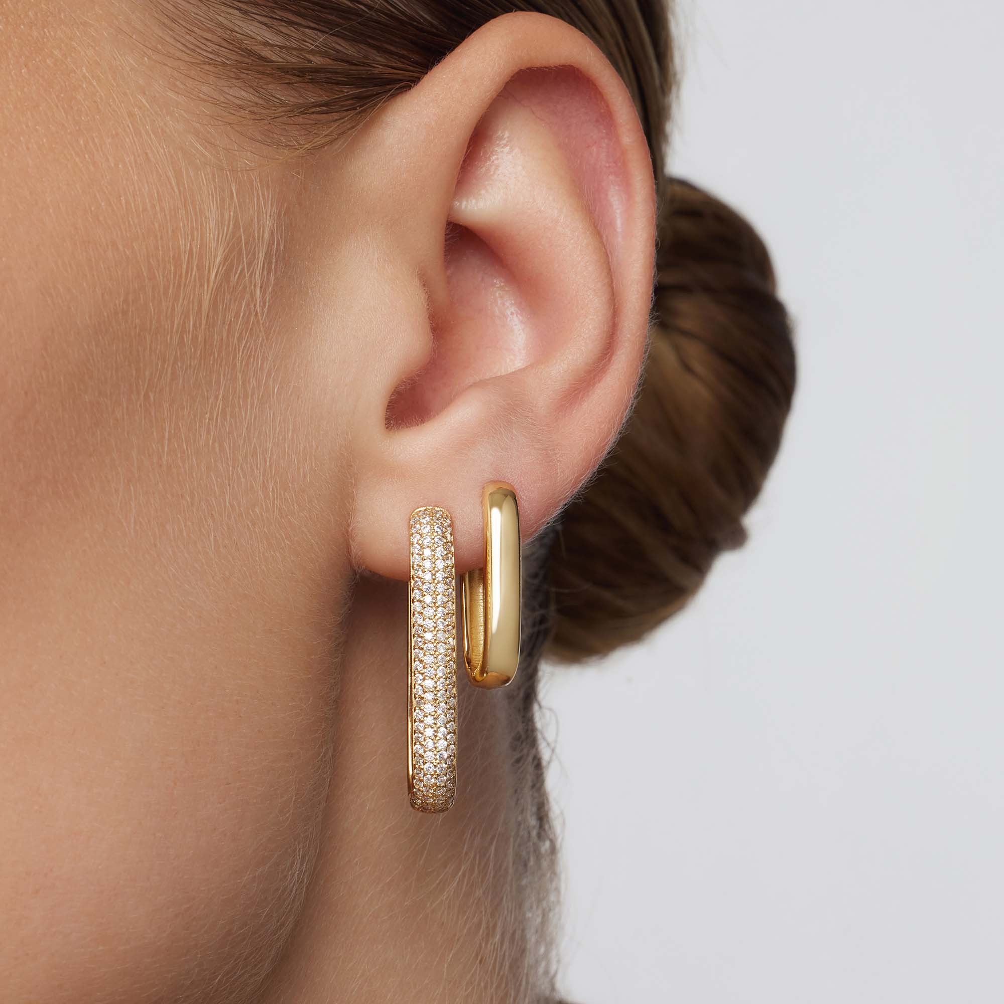 Large Pavé Hoop Earrings in Gold