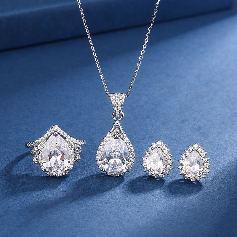 Aria Teardrop Weiß Set | White Gold
