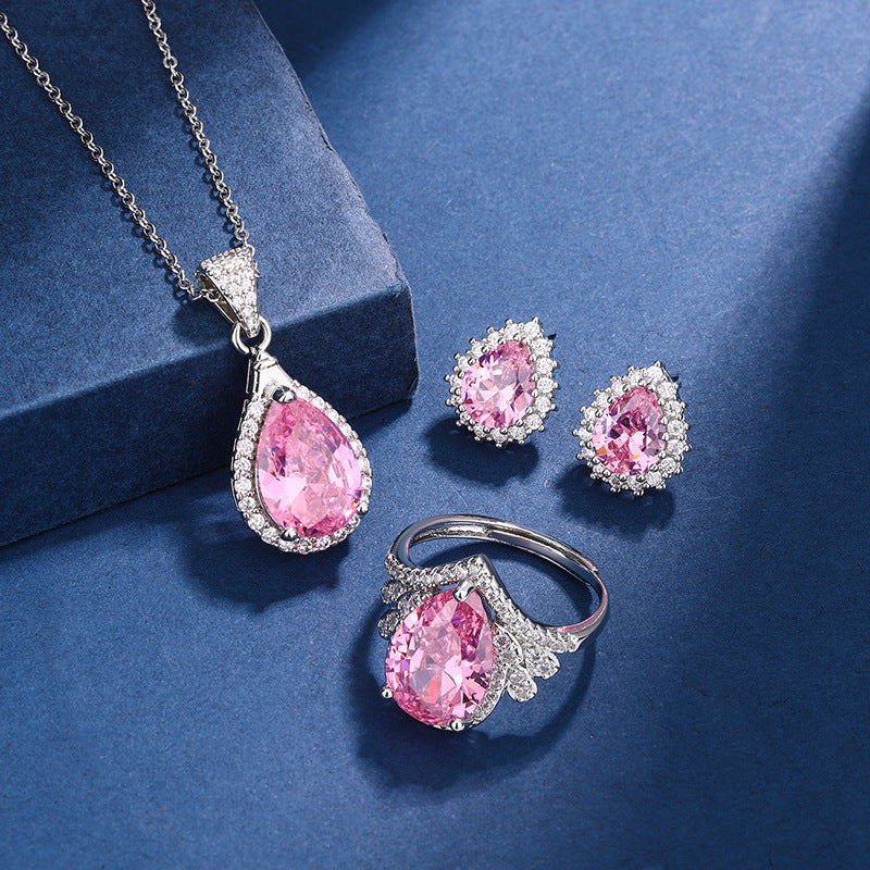 Aria Teardrop Pink Set | White Gold