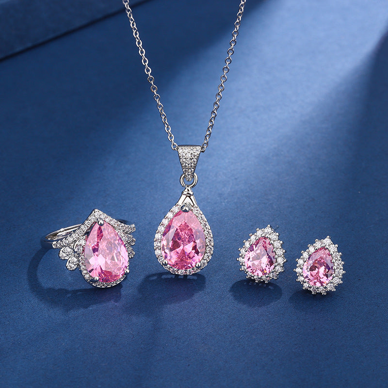 Aria Teardrop Pink Set | White Gold