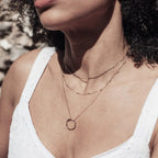 Triple Row Open Circle Pendant Necklace in Gold