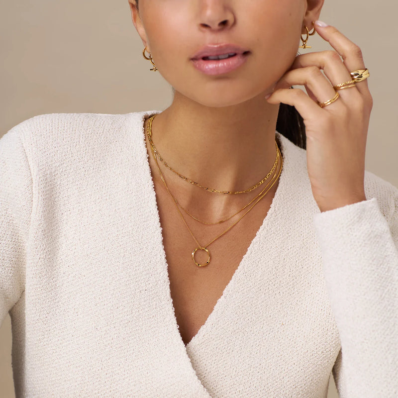 Triple Row Open Circle Pendant Necklace in Gold