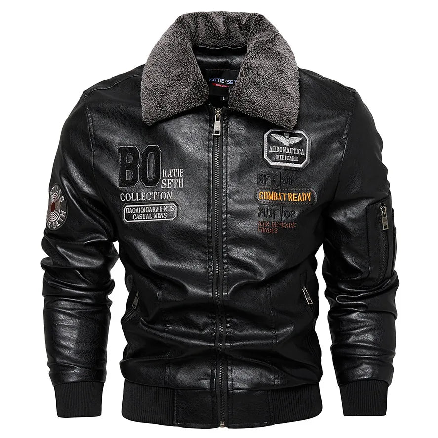 Raphaël - Black Aviator Jacket with Fur Collar