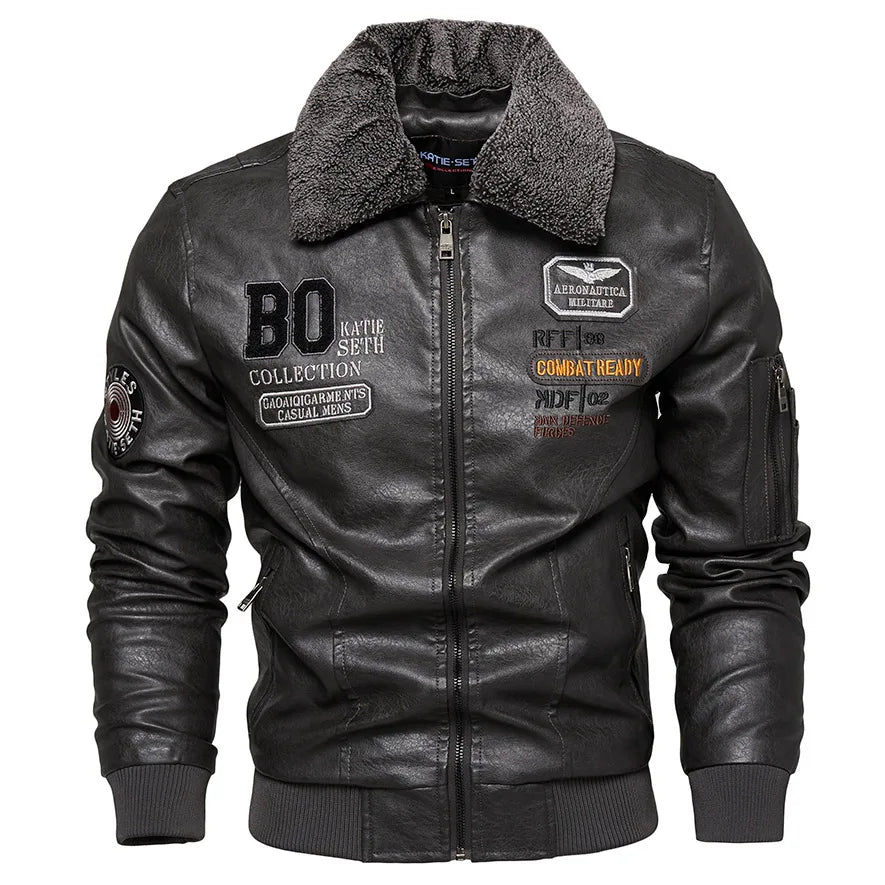Raphaël - Black Aviator Jacket with Fur Collar