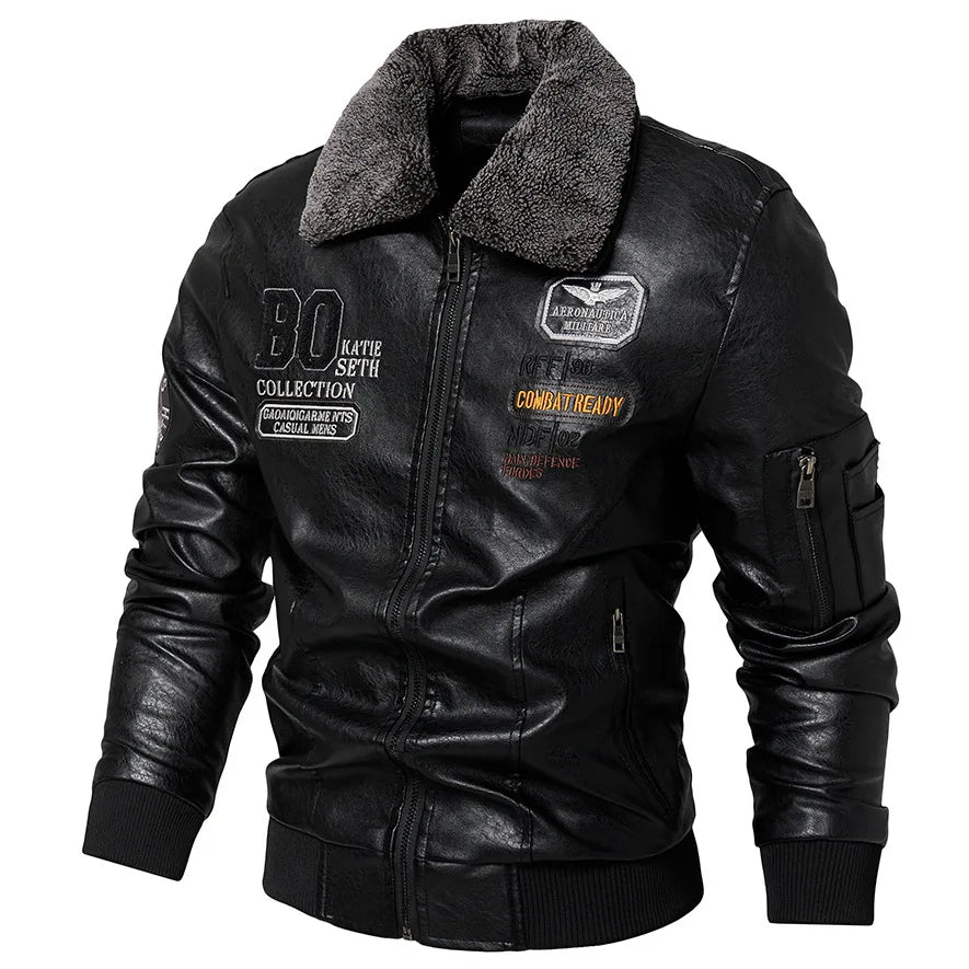 Raphaël - Black Aviator Jacket with Fur Collar