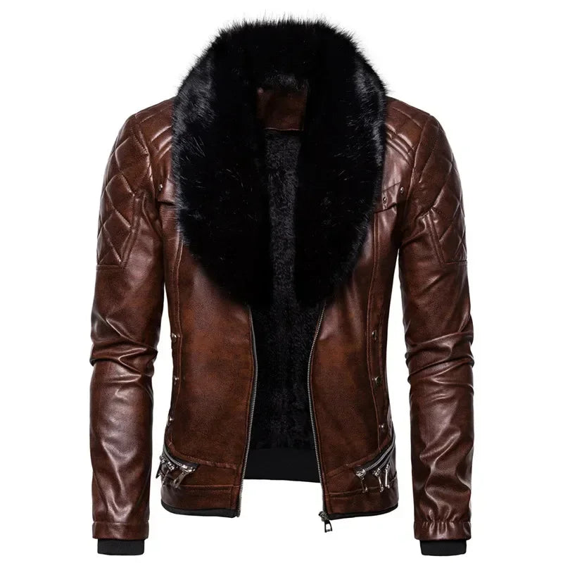 Thiago - Brown Aviator Jacket with Black Fur Collar