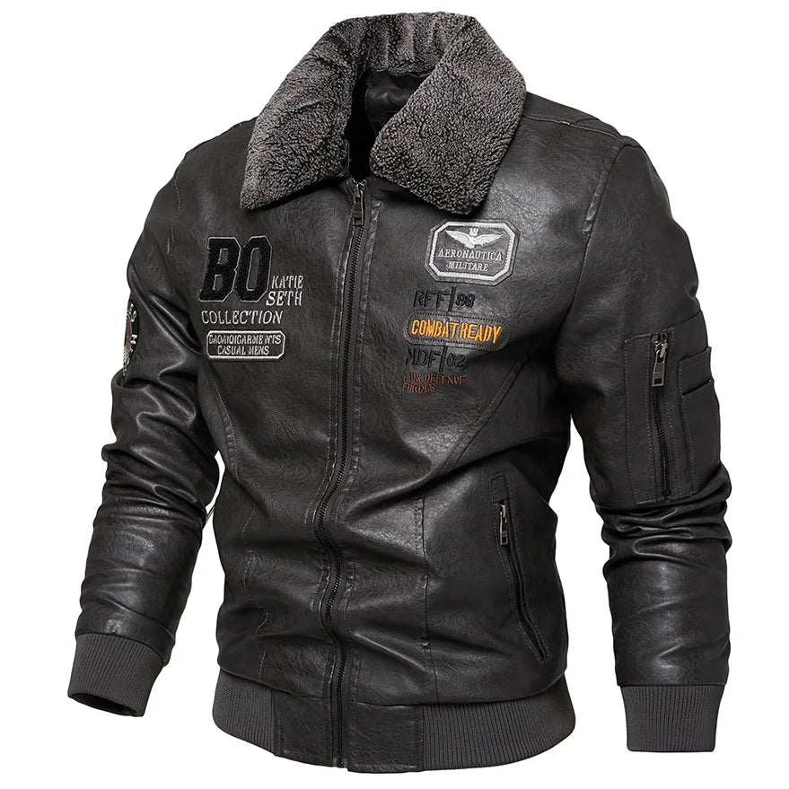 Raphaël - Black Aviator Jacket with Fur Collar