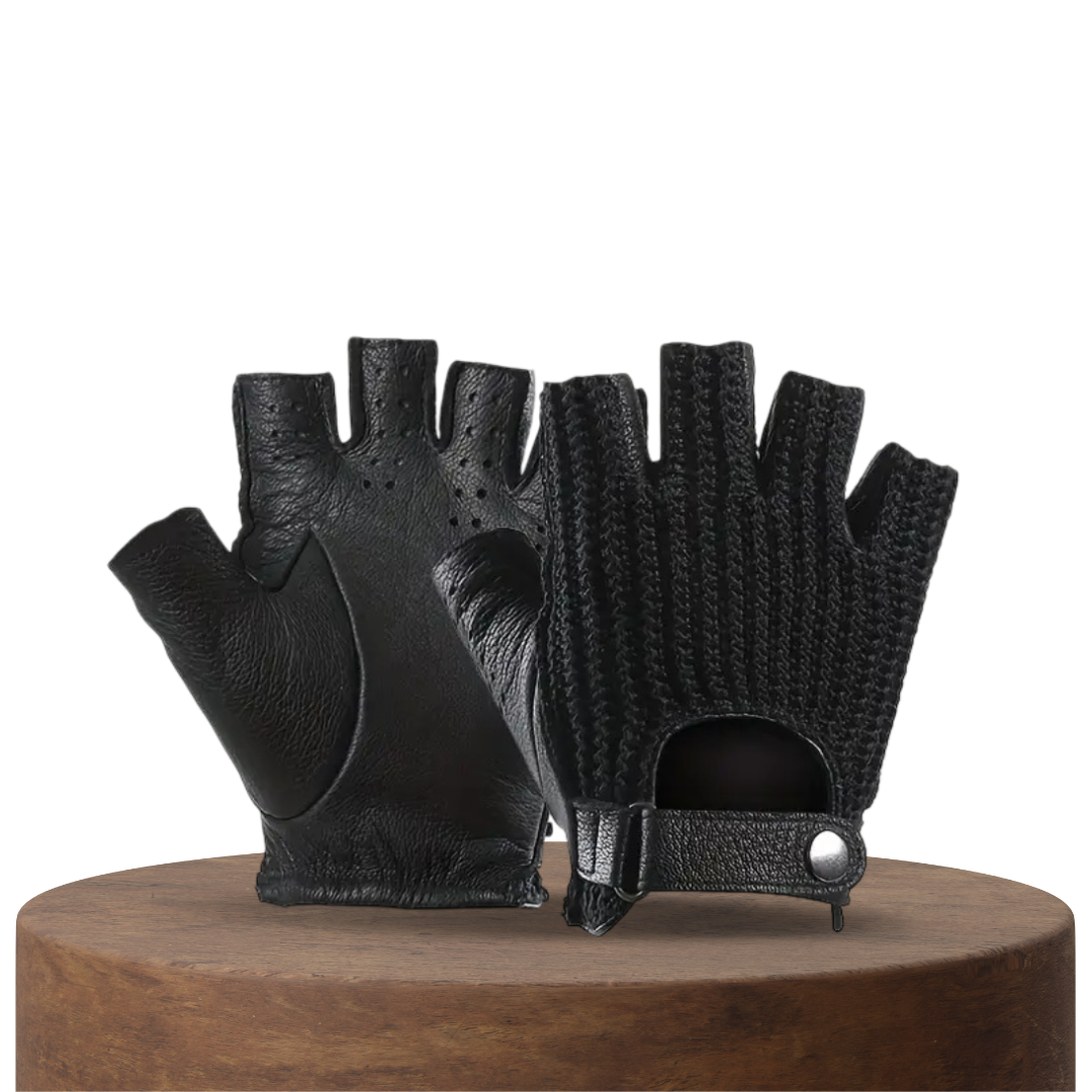 Cillian | Leather Knit Fingerless Driving Gloves
