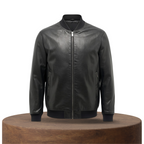 Raymund | Zip-Up Black Bomber Leather Jacket