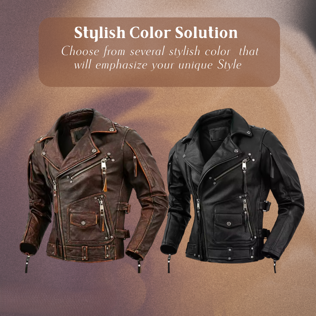 Leif | Retro Slim Fit Leather Motorcycle Jacket