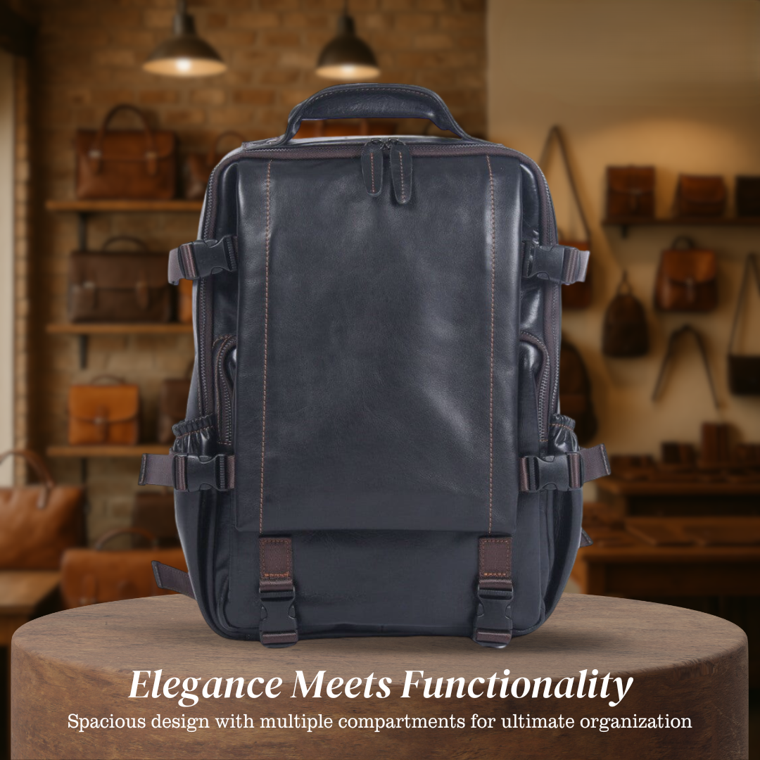 Griffin | Men's Black Leather Backpack for Work and Travel