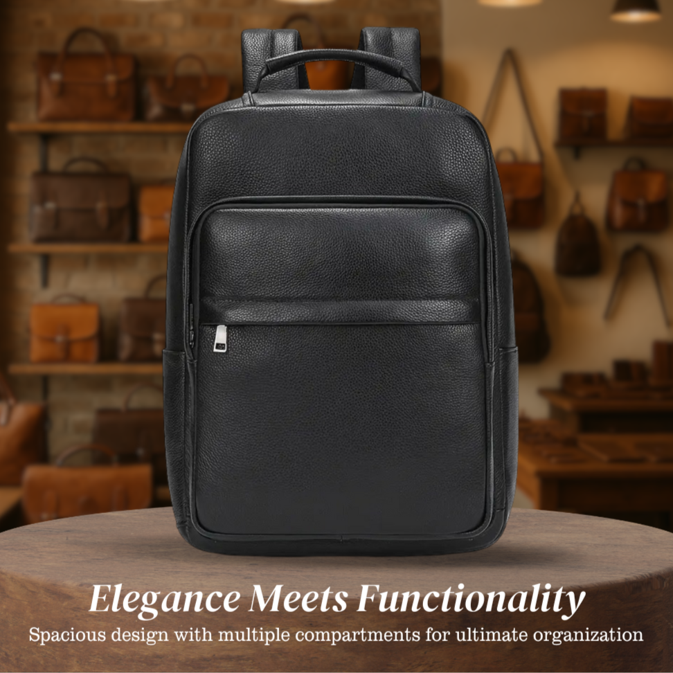 Everett | Genuine Top‑Grain Leather Laptop Backpack