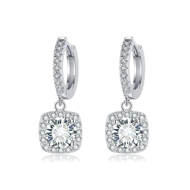 Quadratische Halo Moissanit Tropfen | White Gold