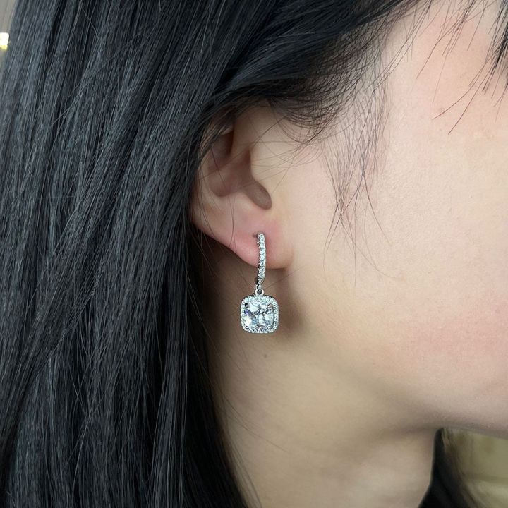 Quadratische Halo Moissanit Tropfen | White Gold