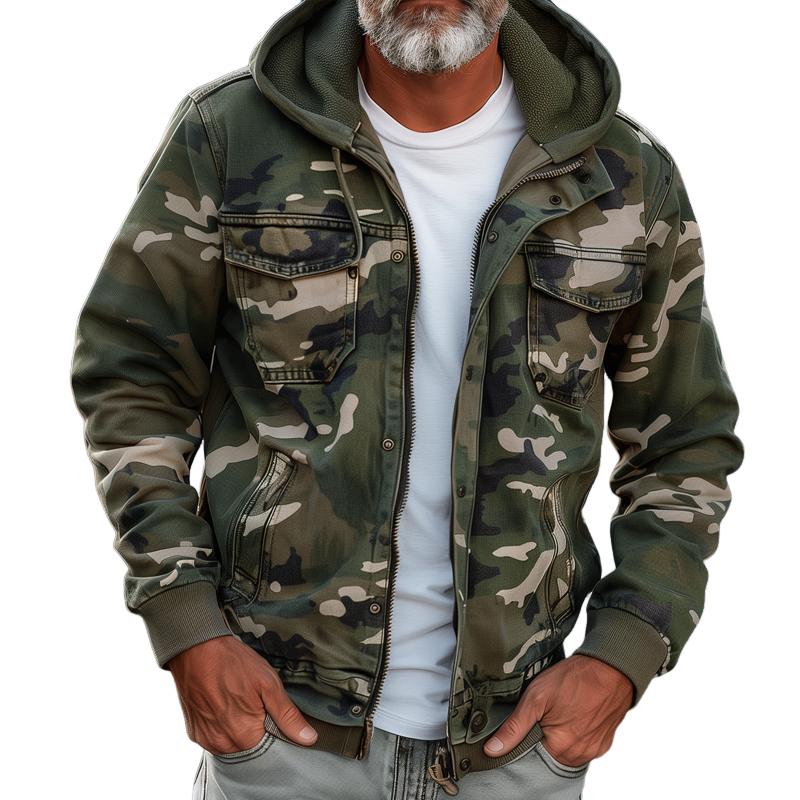 Fabian - Men's Camouflage Cargo Jacket - With Hood and Multi-Pocket Design